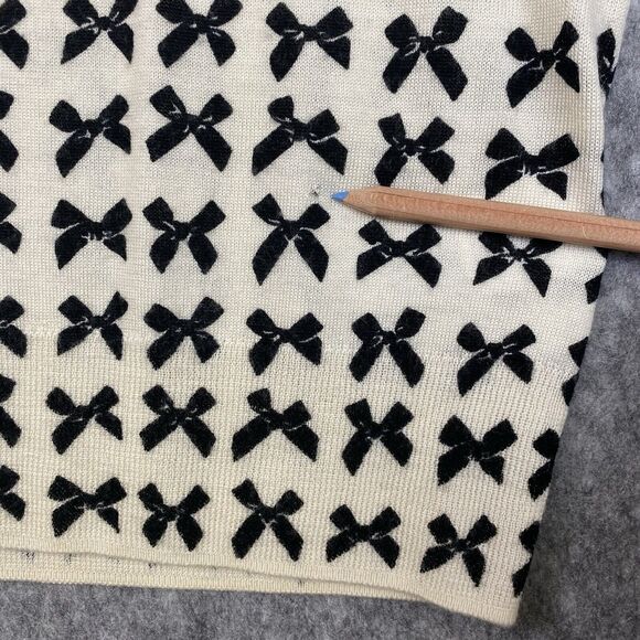 J Crew Classic Merino Wool Shell Top Cream Black Womens Med Bowtie Print *Flaw - Picture 2 of 12